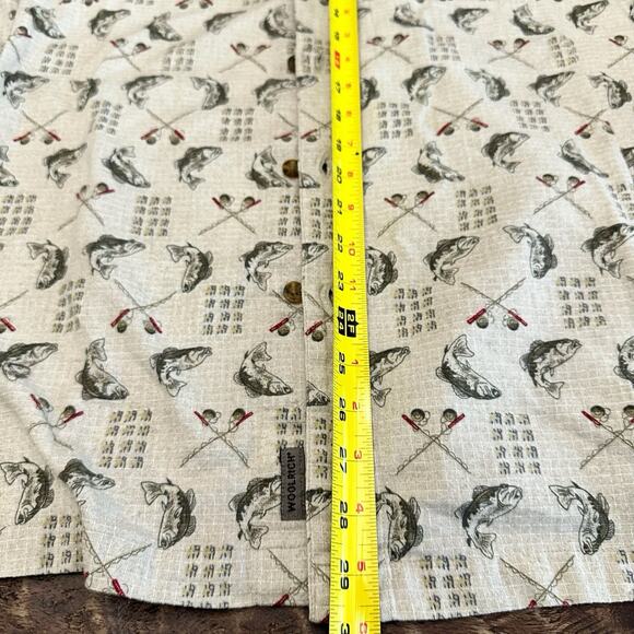 Woolrich Fishing Short Sleeve Shirt L Bass Fish Rod Print Button Up Cotton - Picture 3 of 8